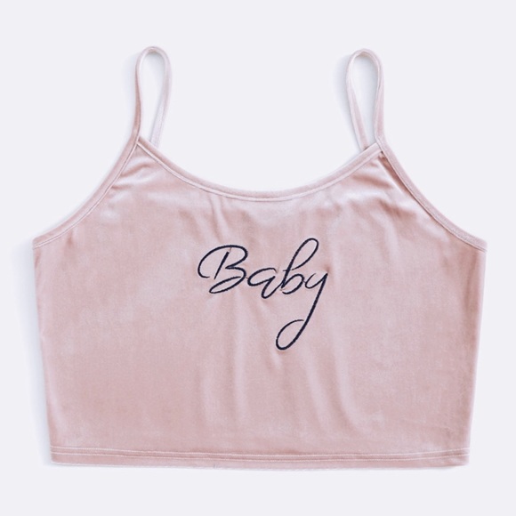 Tops - Pink Velvet Embroidered “Baby” Crop top💖